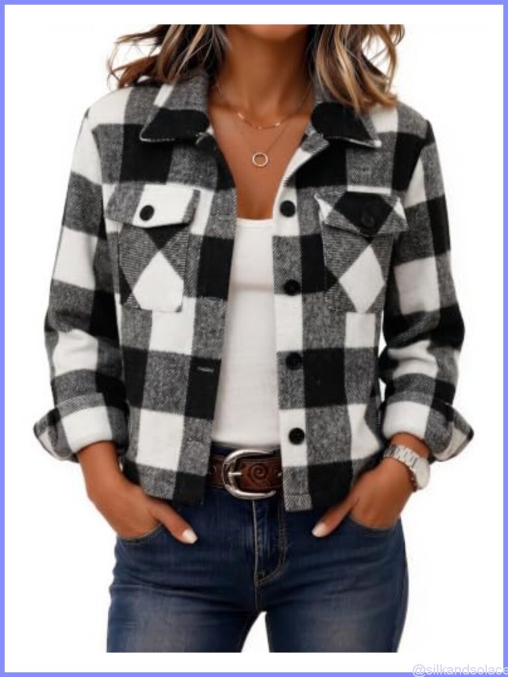 Women's Cropped Flannel Shacket Jacket Casual Plaid Fall Coat